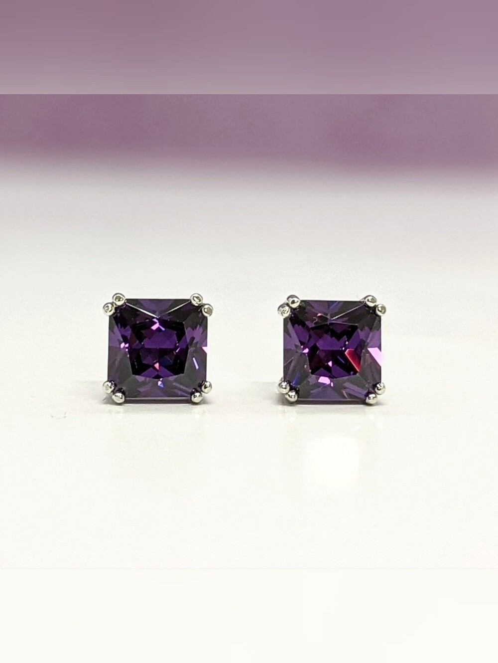 2.40 CTW Princess-Cut Amethyst Simulant Studs 925 Silver 5x Rhodium | AAQuatif